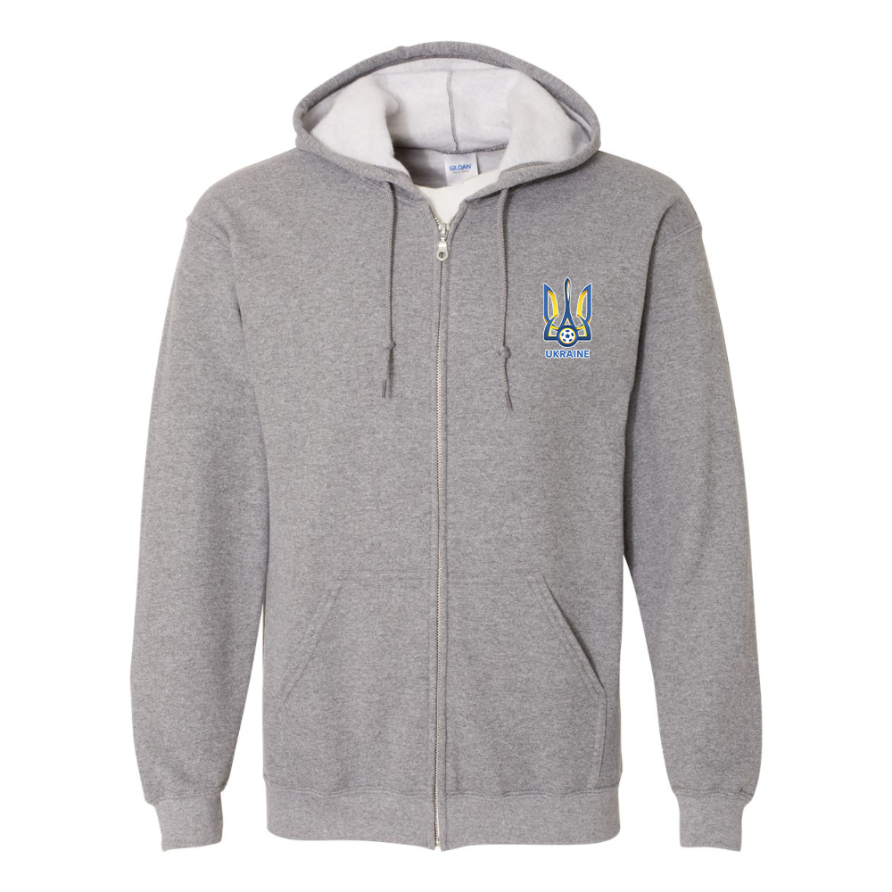 Men's Ukraine National Football Soccer Team Gildan  Heavy Blend Full Zip Hooded Sweatshirt